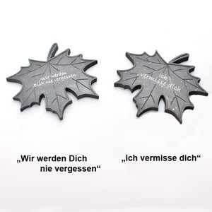 Ahornblatt Trauer Spruch ca. 13x12cm Grabdeko anthrazit Polyresin Grabschmuck