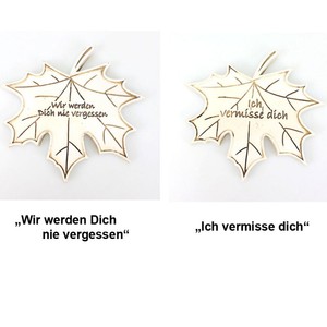 Ahornblatt Trauer mit Spruch ca. 13x12cm Grabdeko steinwei Grabschmuck Blatt