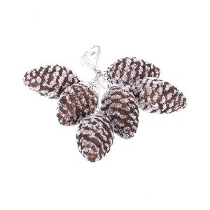 6 Zapfen je L6,5cm Zapfenbund k�nstlich braun wei� geglittert Fensterh�nger Deko