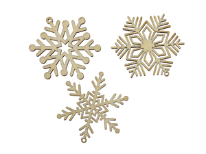 24 Schneeflocken Streuteile Holz natur 3-fach sortiert 4cm Deko