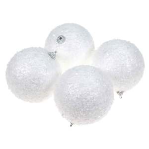4 Weihnachtskugel Schneeball H�nger 100mm Baumschmuck Christbaum wei� Winter Kugeln