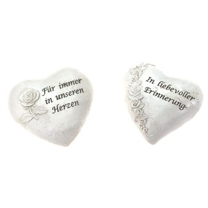 Trauerherz Rosen Spruch ca11,5cmx10cmx4,5cm Herz Gedenk steinwei� Polyresin Grab