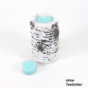 Teelichthalter Birkenoptik 7,5cm H12cm wei� Holzstruktur Ton Teelichtst�nder