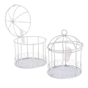1 K�fig Gastgeschenk 10x8cm wei� rund Deko Vogelk�fig Box Metall Giveaway