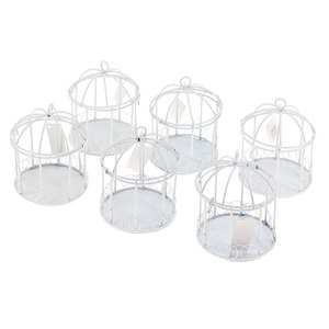 6 x K�fig Gastgeschenk 10x8cm wei� rund Deko Vogelk�fig Box Metall Giveaway
