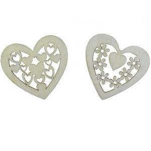 6 Herzen Holz natur  ca. 7 cm Bl�ten Herzen Holzherzen im Organzabeutel