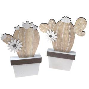 2 Kakteen aus Holz ca. 16 x 12 cm natur wei� Holzkaktus Kaktus Holzkakteen