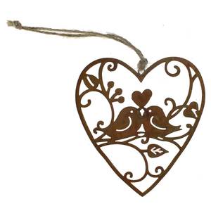H�nger Herz mit Vogelpaar Metall Liebe ca. 12x10 cm wei� oder rost Fensterh�nger
