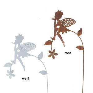 Stecker Elfe Fee auf Zweig Metall L44,5cm weiss grau oder rost Garten Deko Pick Stab