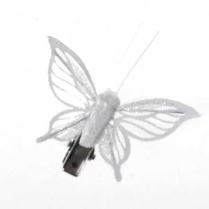 24 Schmetterlinge wei� Glitzer 4,5cm MetallClip Klammer Deko Butterfly Fr�hling