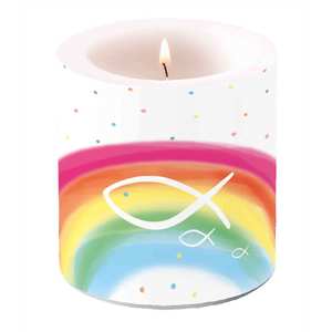 Kerze Regenbogen Fisch bunt 87x75mm Rainbow Taufe Geburt Kommunion Kerzen Tischkerze