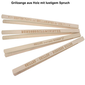 Grillzange mit Spruch Holz natur 40cm Papa Grillmeister Vatertag M�nnergeschenk