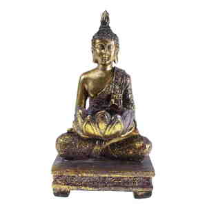 Teelichthalter Buddha aus Poly bunt gold Glitter (B/H/T) 10x18x9cm Statue Figur
