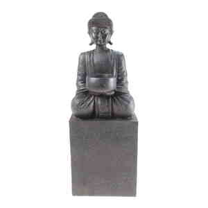 Teelichthalter Buddha braun schwarz Poly B12 x H35 x T9cm Figur Skulptur Statue Asien Deko