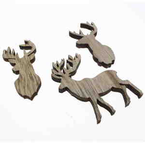 18 Holz Streuteile Hirsch Hirschkopf 9cm 3fach sortiert natur Herbst Winter Deko