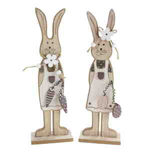 Hasenpaar Aufsteller Set Hasenjunge + Hasenmdchen Holz Figur Ostern Dekofigur