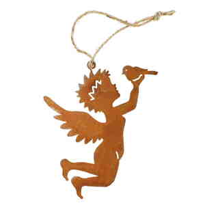 Engel mit Vogel Metall rost 10 x 8,4cm Hnger Weihnachten Advent Fensterdeko