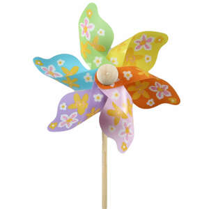 12 Windr�der Stecker bunt ca 9cm Lca28cm Holz Kunststoff Windm�hle Pick Stab