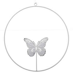 Hnger Schmetterling im Ring 30cm wei Metall Fensterdeko Fensterhnger Kreis