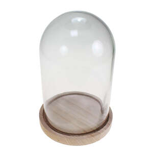 Glasglocke mit Holzboden 17cm H25cm Glas Kuppel Haube Holz Sockel Glockenglas