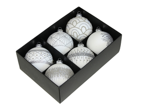 6 verschieden verzierte Christbaumkugeln Weihnachtskugeln Glas 8cm 80mm