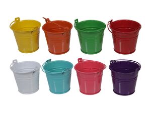 8 Metall Eimer bunt 6,5 cm Mini Blecheimer Pflanztopf �bertopf Set