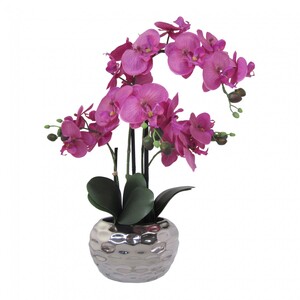 Phalaenopsis Kunstpflanze 55 cm violett in silberner Vase