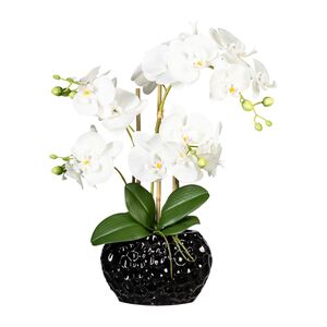 Knstliche Orchidee 55cm in schwarzer Keramikvase in versch. Farben