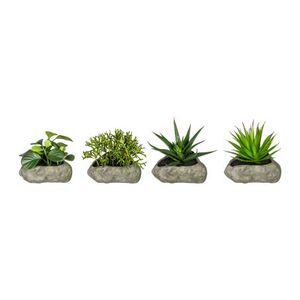 4er Set Sukkulenten Kunstpflanzen im Steintopf 12x6 cm - Pflegeleicht und dekorativ