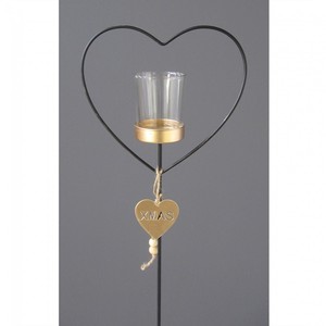 Weichnatsdeko Metall Herz Stecker offen mit Teelichtglas / Windlicht  in schwarz 88 cm
