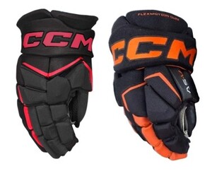 CCM Jetspeed FT8 Handschuh (rechts, schwarz/rot) und CCM Super Tacks AS-V Handschuh (links, schwarz/orange) Junior 11  -- LAGERFUND --