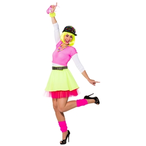 80er Jahre Kost�m Rock mit Petticoat neonfarben f�r Damen