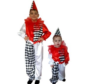 Harlekin Kostm Clown Carlo mit Hut fr Kinder