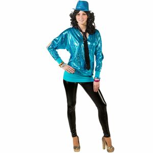 90er Jahre Kostm Wickelshirt trkis fr Damen