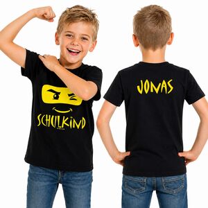 Kinder T-Shirt Schulkind mit Wunschname schwarz Ninja ABC-Sch�tze Einschulung