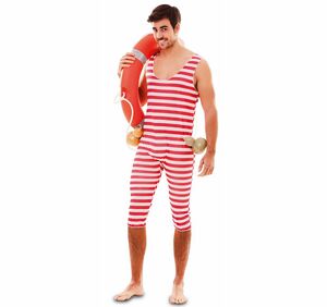 Badeanzug Retro rot-wei� gestreift f�r Herren