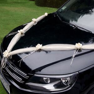 Autoschmuck Deko 2 Girlanden mit Bl�ten Creme 180 cm Motorhaube Hochzeitsauto