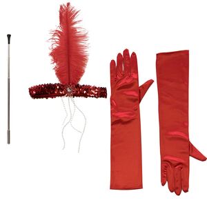 Charleston 1920er Jahre Kost�m-Zubeh�r rot 3-tlg. f�r Damen