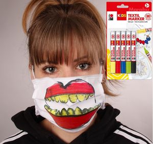 Mundmaske und Textilstifte zum Bemalen | Behelfsmaske mit Stiften