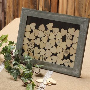 G�stebuch zum Beschriften Hochzeit Geschenk Bilderrahmen mit 53 Holzherzen