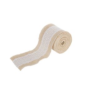 Juteband mit wei�er Spitze Deko Hochzeit Geburtstag 5 m x 8 cm