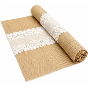 Jute Tischl�ufer mit wei�er Spitze 3 m x 60 cm Vintage Hochzeits-Deko
