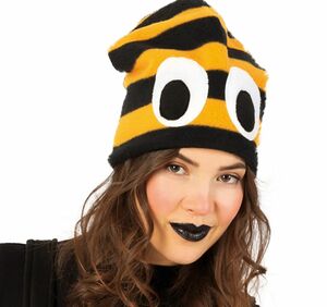 Bienen Fleece M�tze mit Augen schwarz-gelb Kost�m-Zubeh�r