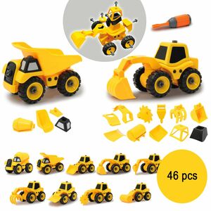 Bagger Baufahrzeug-Set 9 verschiedene Modelle montierbar Spielzeug, 46-tlg.