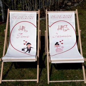 Personalisierte Partner Liegestuhl Mr. & Mrs. mit Wunschname Datum Hochzeitsgeschenk, 2 Stück