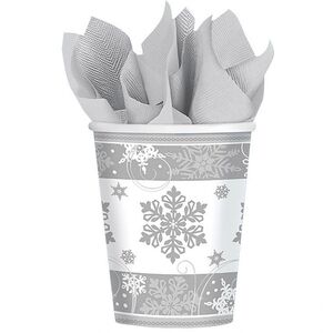 Becher Weihnachtsfeier Schneeflocke Wei� Silber 8 St�ck Tisch-Deko