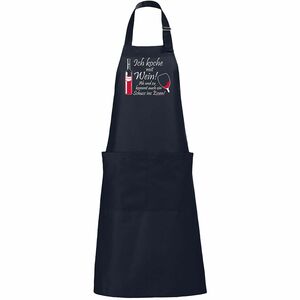 Grill- und Kochsch�rze dunkelblau mit Spruch Kochen mit Wein Geschenk