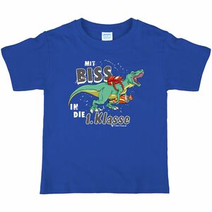 T-Rex T-Shirt blau Schulanfang Mit Biss in die 1. Klasse