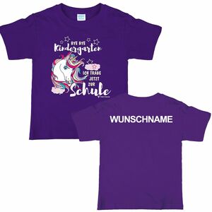 Einhorn T-Shirt Sternchen lila Schulanfang ich trabe zur Schule mit Wunschname