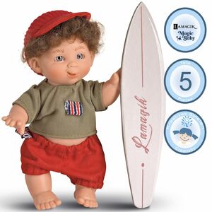 Puppe Surfer Bo 18 cm mit braunen Haaren & Surfbrett Spielzeug